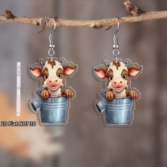 Adorable Cow Earrings - Choose Design from 6 Cute Farm Animal Acrylic Cows - Picture 10 of 10